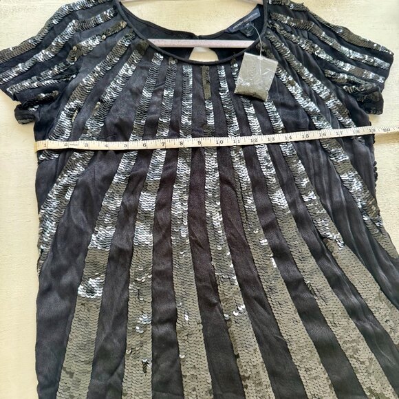 French Connection Black Sequin Stripe Shift Dress-Size 10 - Picture 5 of 10